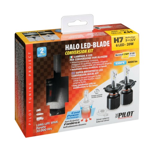 ΛΑΜΠΕΣ ΖΕΥΓΑΡΙ LAMPA H7 9>32V PX26D 6LED 6.500K 4.000LM 20W SEOUL CSP-Y19CHIPS HALO LED BLADΕ